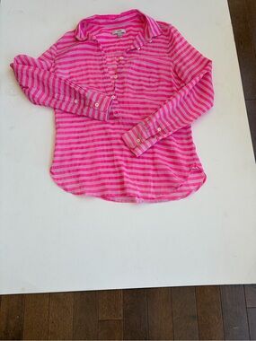 J. Crew Womens Hot Pink and Light Pink Striped Button-Front Blouse